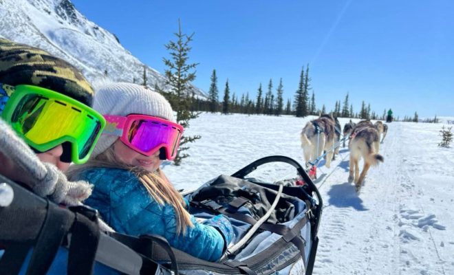 Kids on dog sled